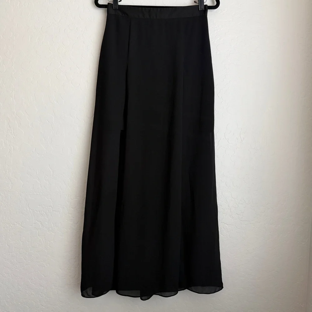 Bardot Women's Maxi Chiffon Basic Sheer Long Skirt Slit Black Sz‎ 6